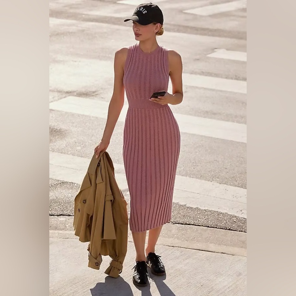 NWT! Varley Women's Florian Knit Dress in Woodrose Pink 🪞 🎀